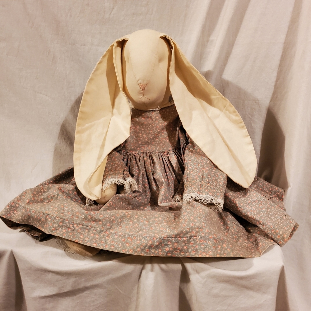 Vintage Long Eared Stuffed Bunny Rabbit in Dress and Pantaloons 26"